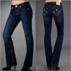 True Religion Billy Pink Rainbow Stitch Low Rise Straight Leg Jeans SZ 4 x 32L